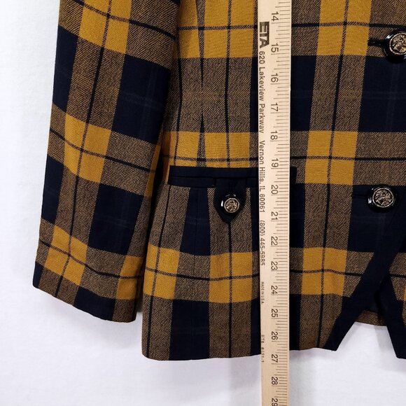 Kasper Vintage Blazer Size 10 Mustard Blue Plaid Dark Academia Jacket - Picture 6 of 11